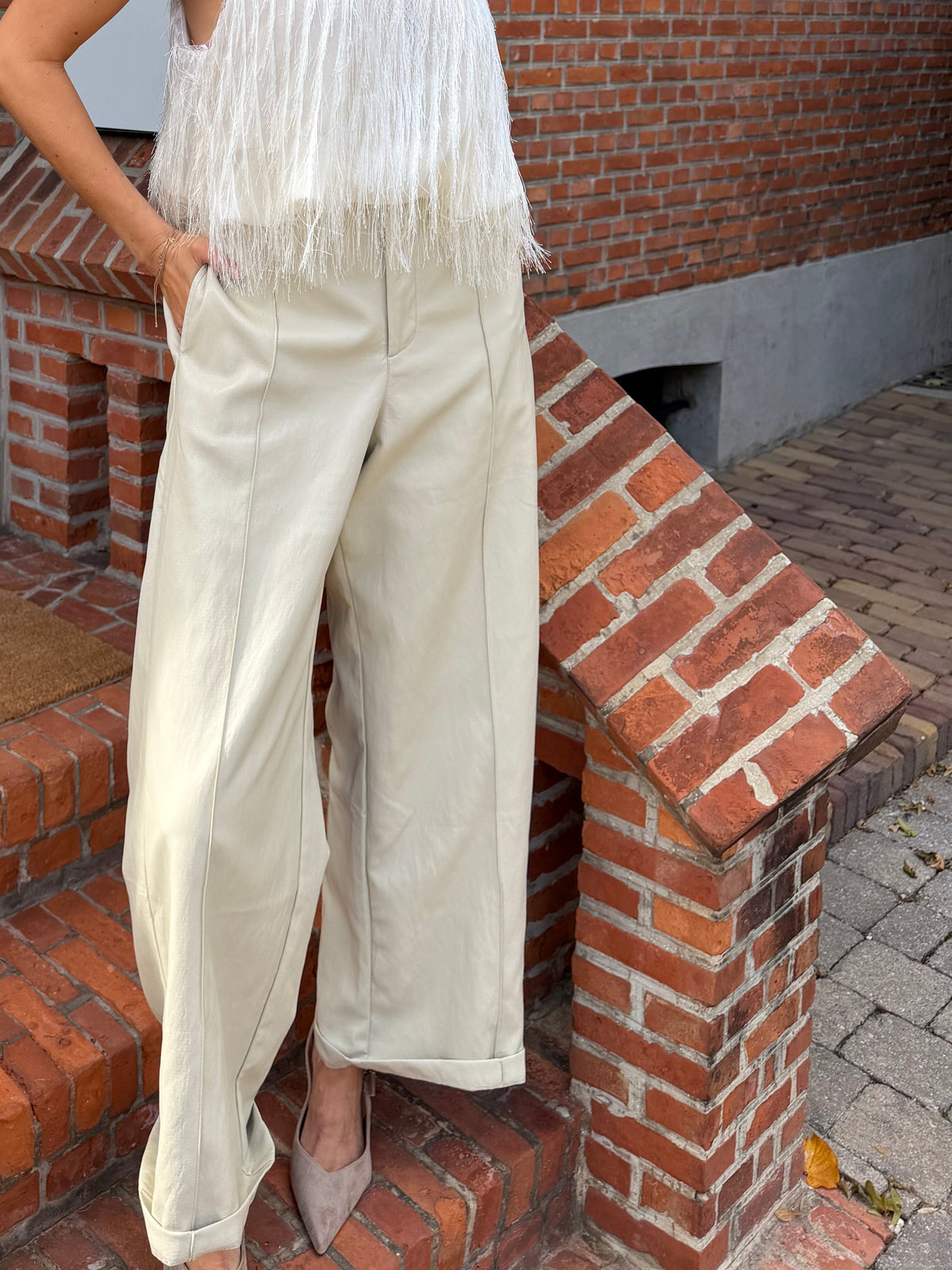 Jolie Trousers leatherlook ecru