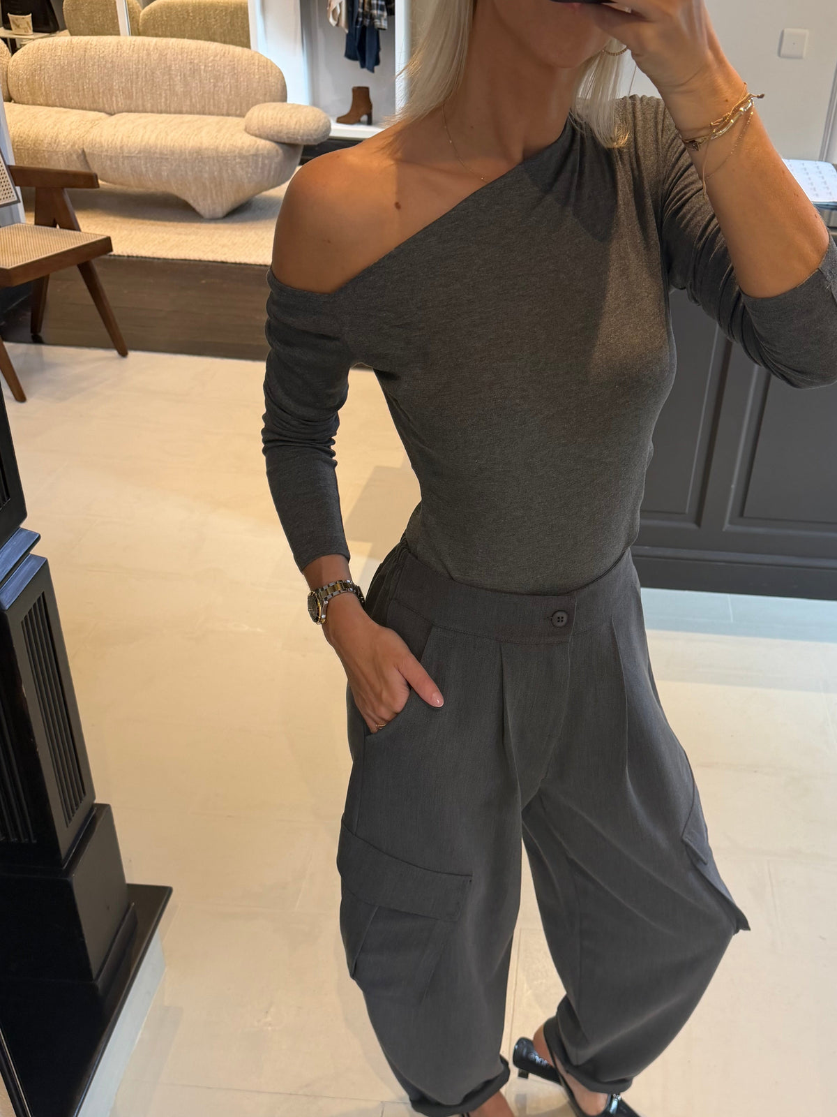 Charline Off-shoulder Tshirt Grey