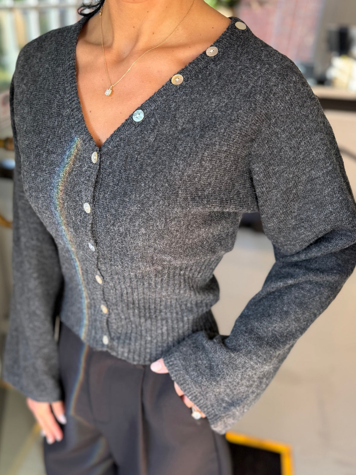 Jill Cardigan Grey wide sleeve