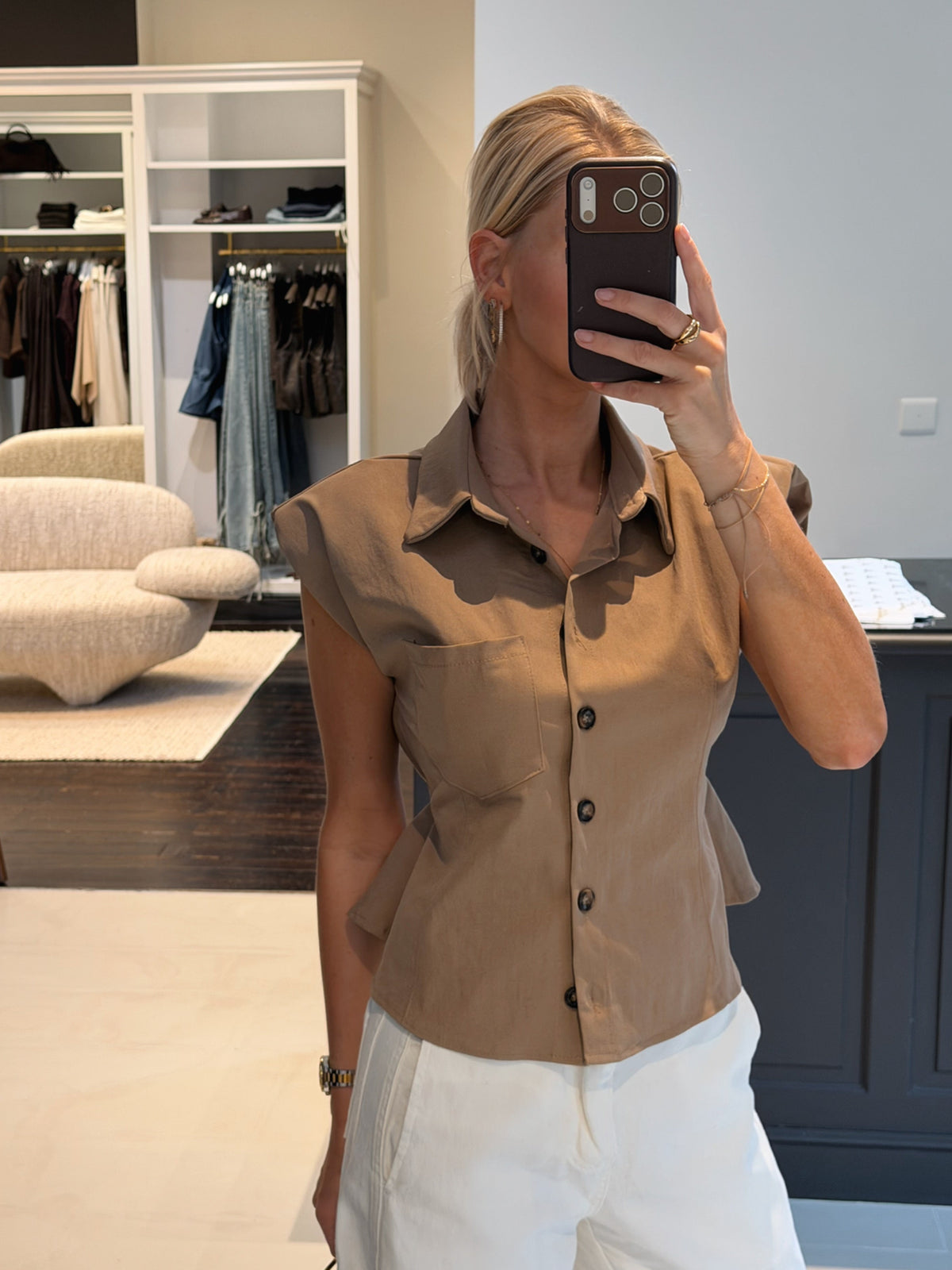 Charlotte Top with buttons camel
