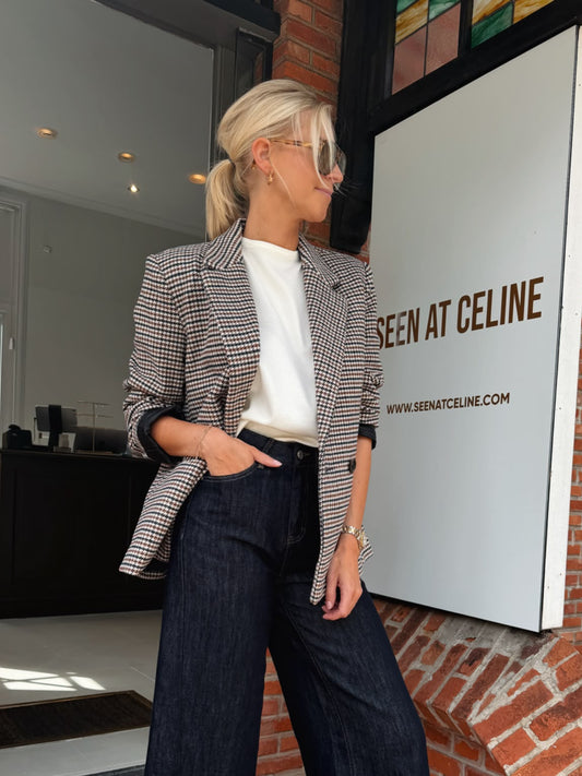Blazer ruit blauw/camel