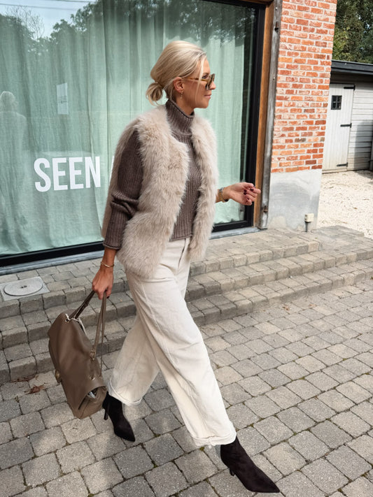 Luna Faux Fur Gilet Beige